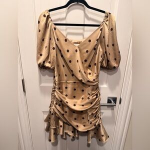 Miss Sixty Beige Satin Polka Dot Midi Dress